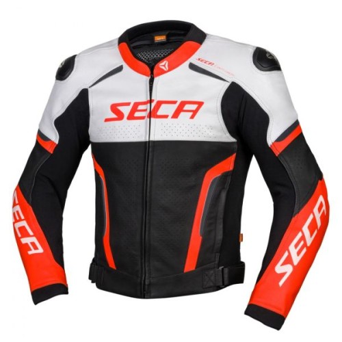 KURTKA SKÓRZANA SECA HOOLIGAN WHITE / FLUO RED